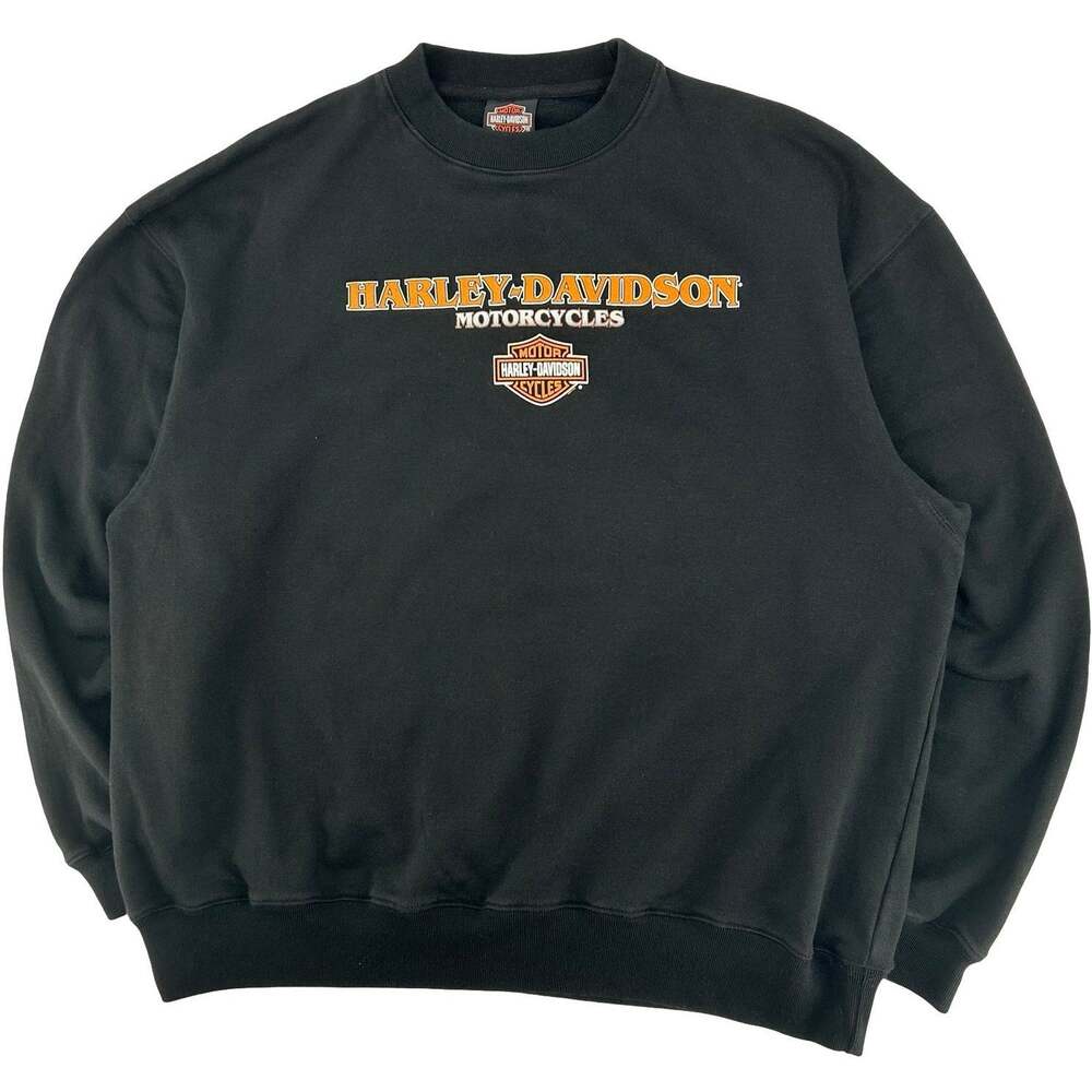Vintage y2k Men's Black Boxy Harley Davidson Motorcycles Crewneck Sweatshirt XL